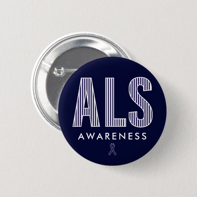 ALS Awareness Blue Ribbon Button (Front & Back)