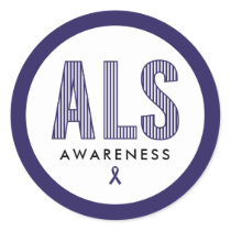 ALS Awareness Blue Ribbon Classic Round Sticker