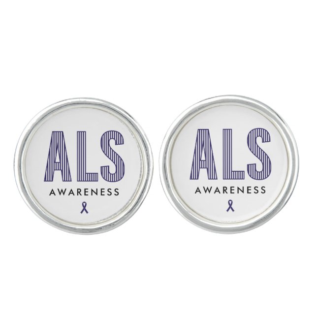 ALS Awareness Blue Ribbon Cufflinks (Front)