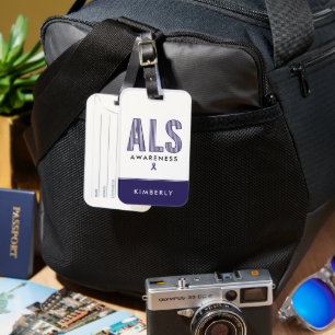 ALS Awareness Blue Ribbon Luggage Tag
