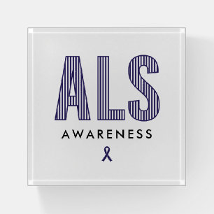 ALS Awareness Blue Ribbon Paperweight