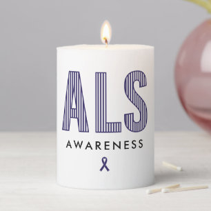 ALS Awareness Blue Ribbon Pillar Candle