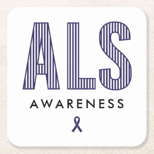 ALS Awareness Blue Ribbon Square Paper Coaster