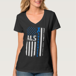 Als Awareness Blue Ribbon Us America Flag 2022 T-Shirt
