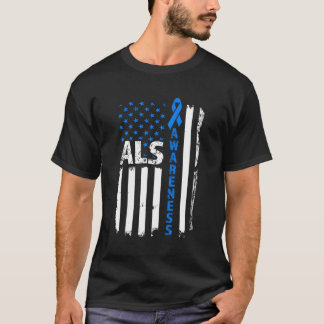 Als Awareness Blue Ribbon Us Flag T-Shirt