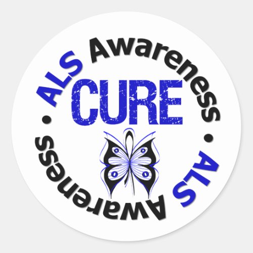 ALS Awareness CURE Butterfly Ribbon Classic Round Sticker