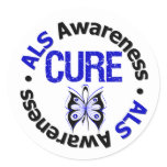 ALS Awareness CURE Butterfly Ribbon Classic Round Sticker