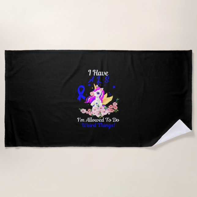 ALS Awareness Funny Unicorn Support Quote Family F Beach Towel (Front)