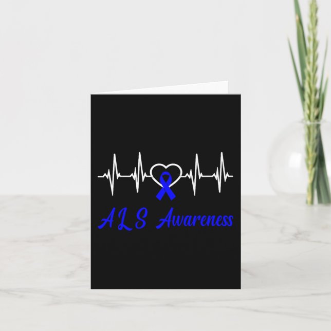 Als Awareness Heartbeat Love Blue Ribbon Support F Card (Front)