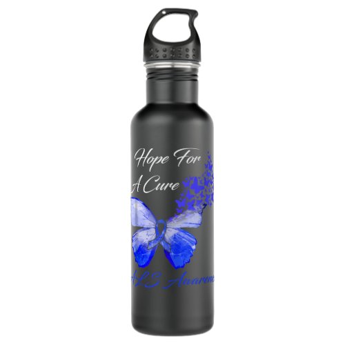 ALS Awareness Hope For A Cure Butterfly  Stainless Steel Water Bottle
