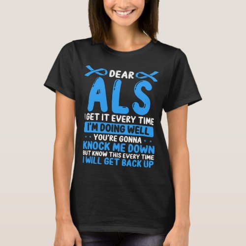 ALS Awareness Month Blue ALS Ribbon Overcoming ALS T_Shirt