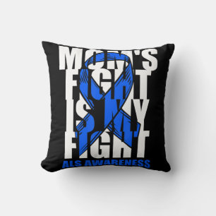 ALS Awareness Month Blue Ribbon Moms Fight May Sup Throw Pillow