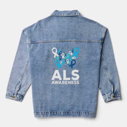 Als Awareness Month Butterfly Ribbons  Denim Jacket