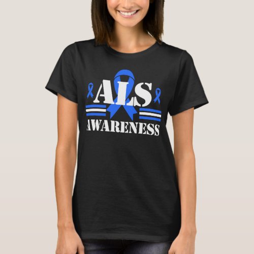 ALS Awareness Patient Support Gift Blue Ribbon Rec T_Shirt