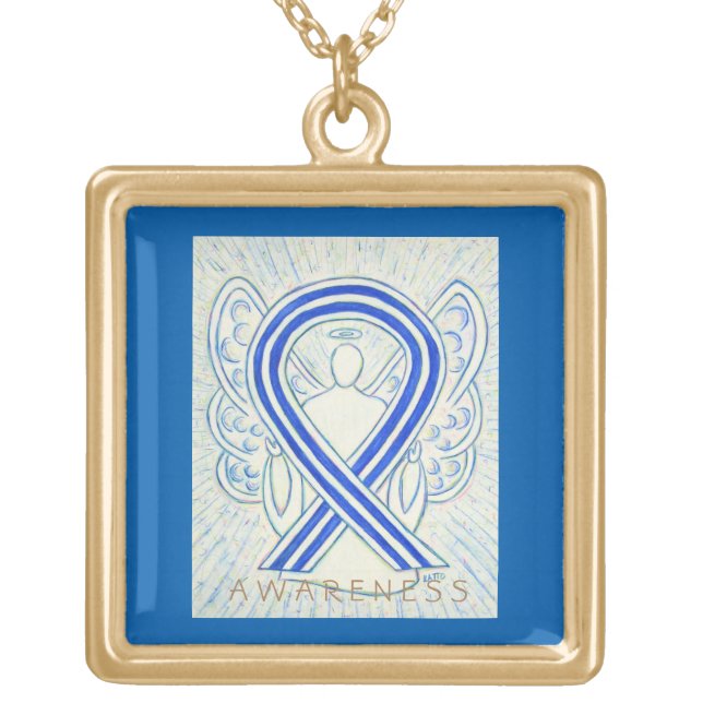 ALS Awareness Ribbon Angel Art Jewelry Necklace (Front)