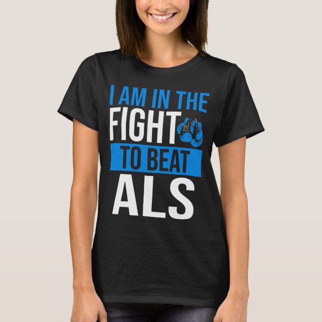 ALS Awareness Ribbon Beat the Disease ALS Warrior T-Shirt (Front)