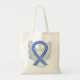 ALS Blue and White Awareness Ribbon Art Tote Bag