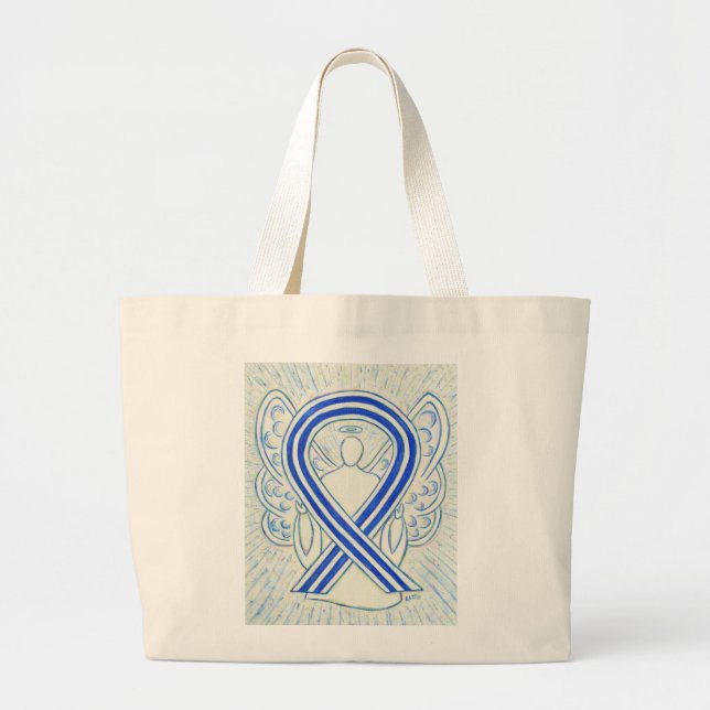 ALS Blue and White Awareness Ribbon Art Tote Bag (Front)