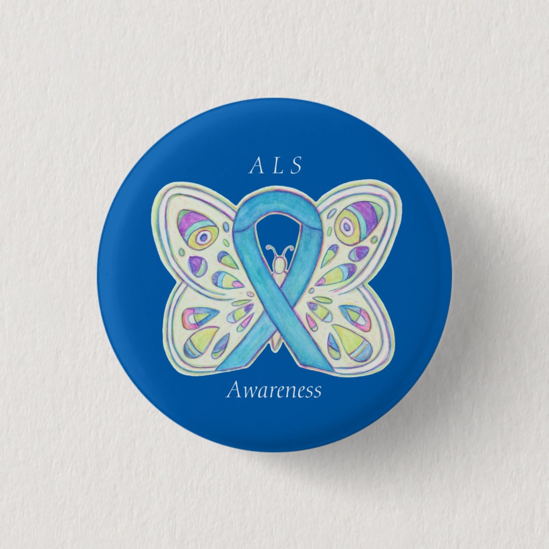 ALS Blue Butterfly Awareness Ribbon Custom Art Pin | Zazzle