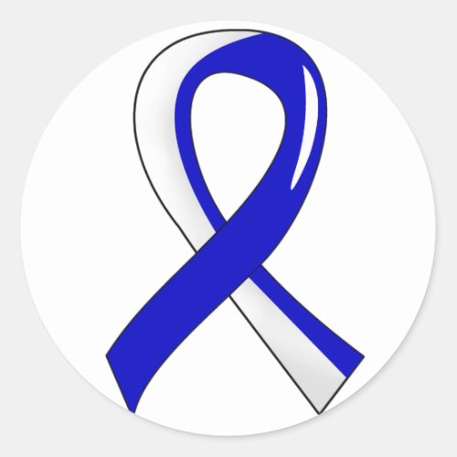 ALS Blue White Ribbon 3 Classic Round Sticker