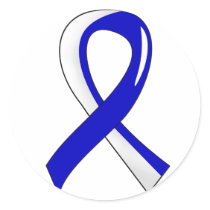 ALS Blue White Ribbon 3 Classic Round Sticker