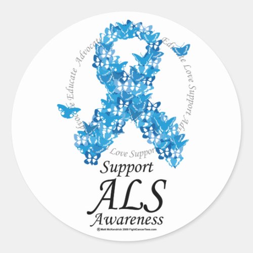 ALS Butterfly Ribbon Classic Round Sticker
