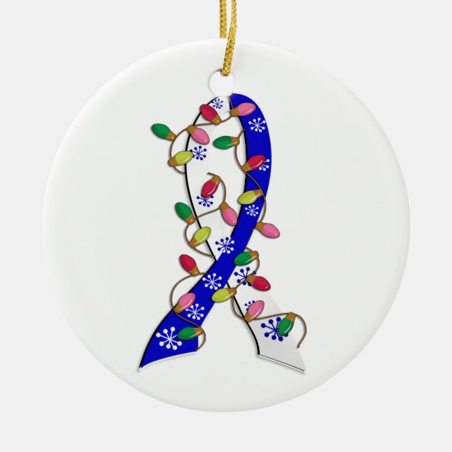 ALS Christmas Lights Ribbon Ceramic Ornament (Front)