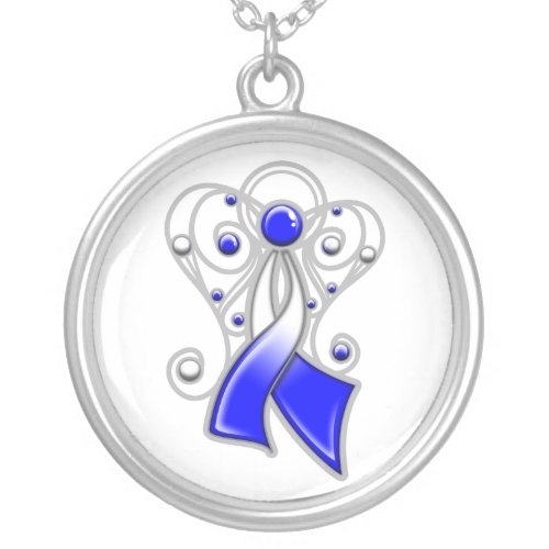 ALS Disease Ribbon Angel In Memory Silver Plated Necklace