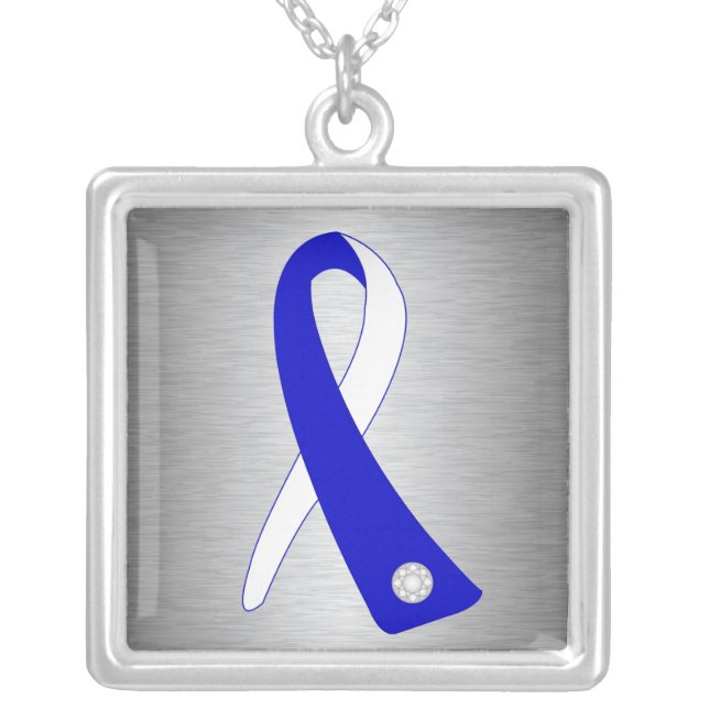 ALS Lou Gehrig's Disease Awareness Ribbon Silver Plated Necklace (Front)