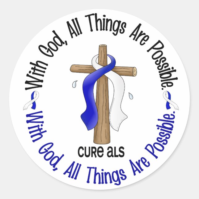 ALS With God Cross Classic Round Sticker (Front)