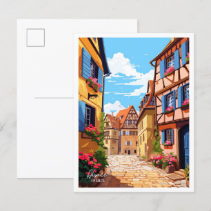 Alsace France Art Vintage Travel Illustration Postcard