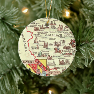Alsace Lorraine France Illustrated Map Ceramic Ornament