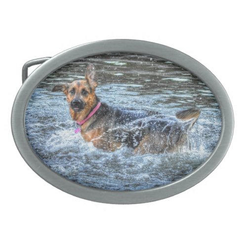 Alsatian German Shepherd 2 Dog_lover Gift Oval Belt Buckle