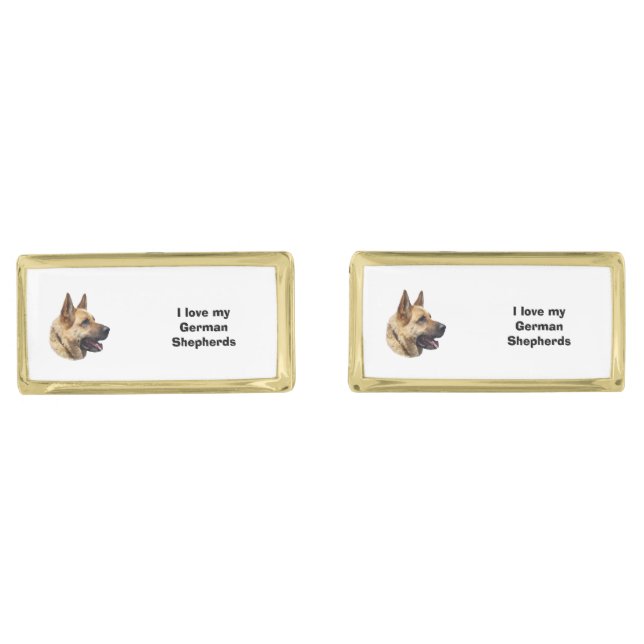 Alsatian German shepherd dog portrait Gold Cufflinks (Front)