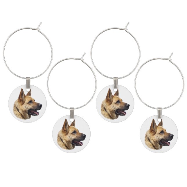 Alsatian German shepherd portrait Wine Charm (Staggered)