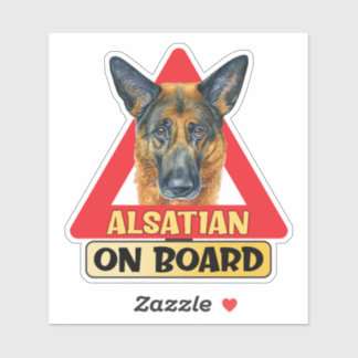Alsatian On Board Dog Red Triangle Traffic Sign Sticker