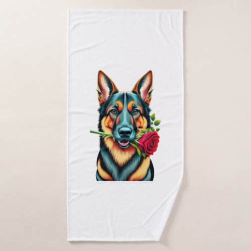 Alsatian with Rose Bath Towel