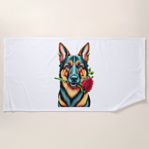 Alsatian with Rose Beach Towel