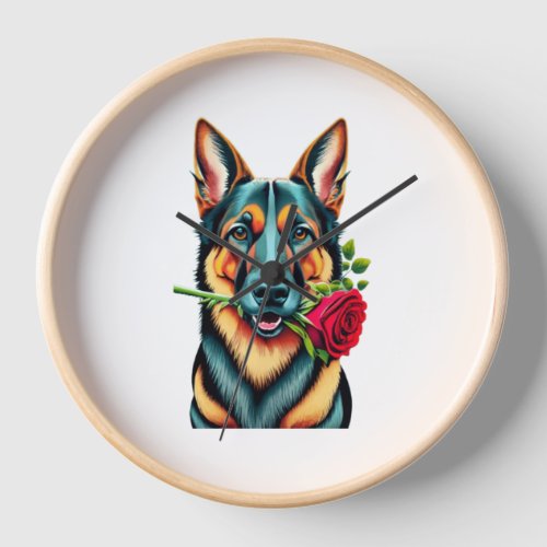 Alsatian with Rose Clock