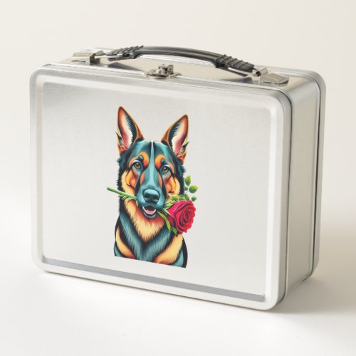 Alsatian with Rose Metal Lunch Box