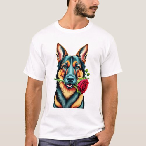 Alsatian with Rose T_Shirt