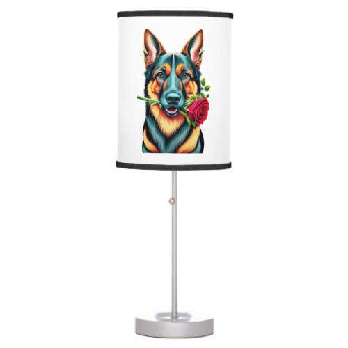 Alsatian with Rose Table Lamp