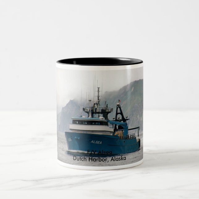 Alsea, Fishing Trawler in Dutch Harbor, Alaska Two-Tone Coffee Mug (Center)