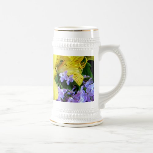 Alstroemeria and  Lilacs Flowers Beer Stein