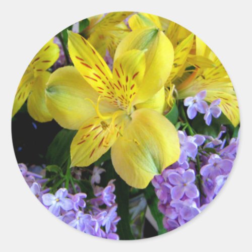 Alstroemeria and  Lilacs Flowers Classic Round Sticker