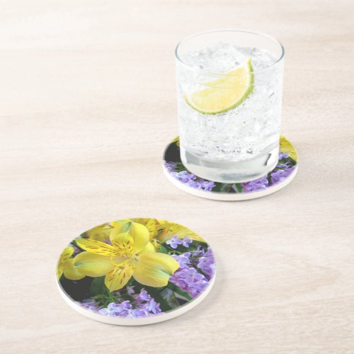 Alstroemeria and  Lilacs Flowers Coaster