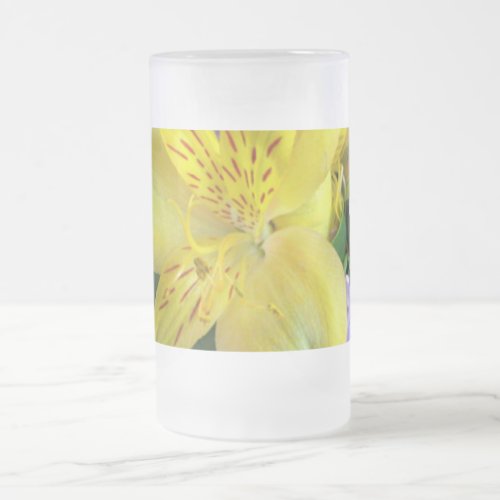 Alstroemeria and  Lilacs Flowers Frosted Glass Beer Mug