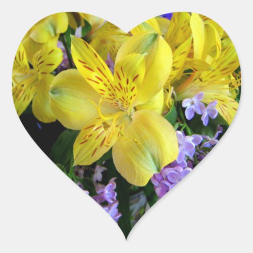 Alstroemeria and  Lilacs Flowers Heart Sticker