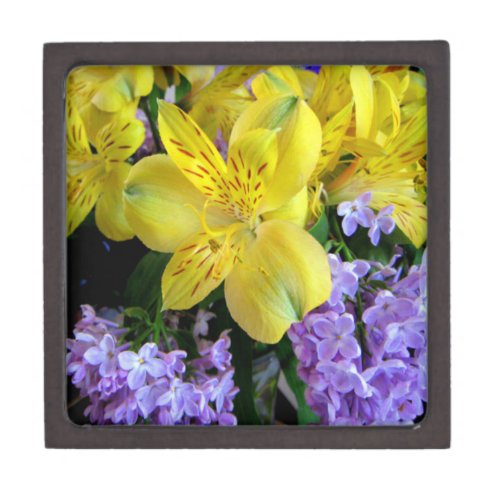 Alstroemeria and  Lilacs Flowers Keepsake Box