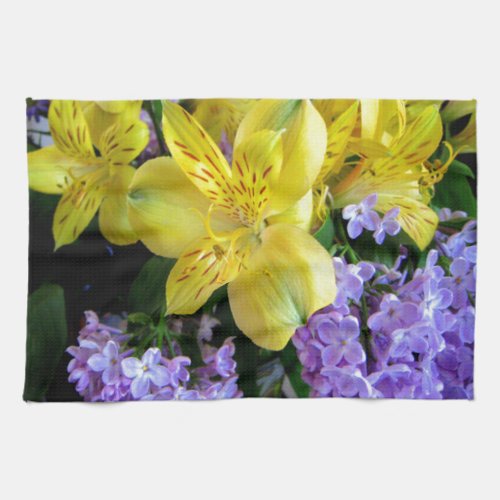 Alstroemeria and  Lilacs Flowers Kitchen Towel